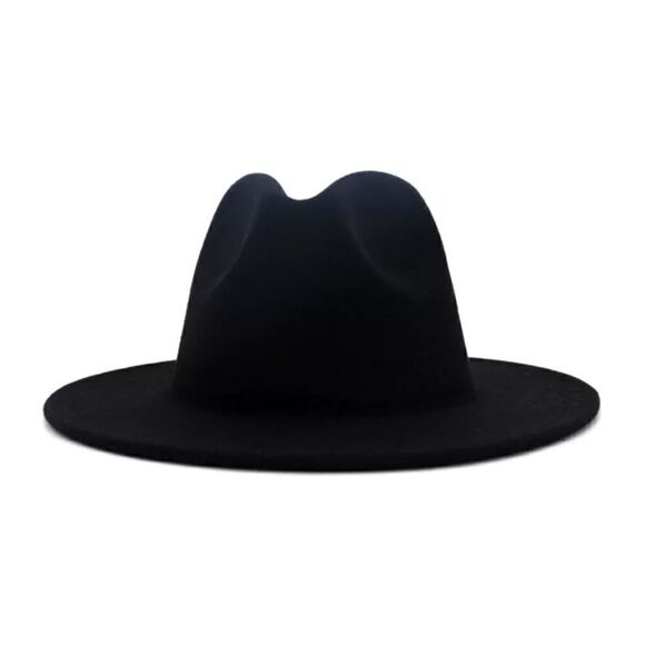 Black Wide-brim Unisex Fedora Hat - Picture 1 of 3